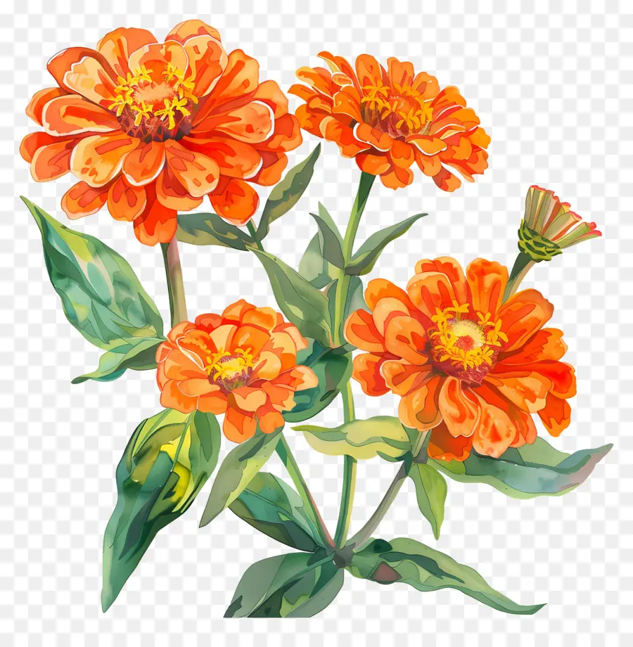 Zinnias สีส้ม，ดอกไม้สีส้ม PNG