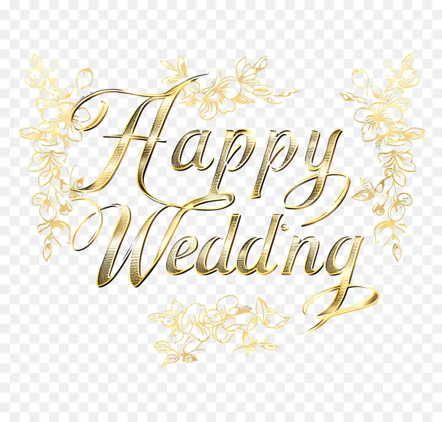 งานแต่งงานมีความสุข，การออกแบบฟอยล์สีทอง PNG