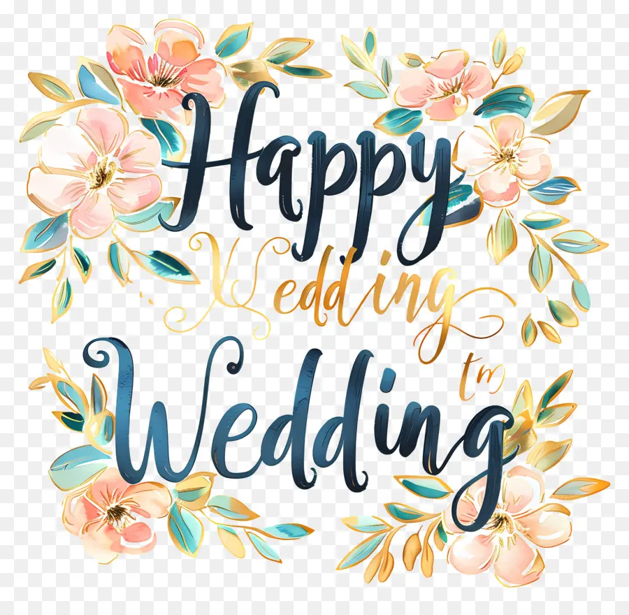 งานแต่งงานมีความสุข，กรอบดอกไม้สีน้ำ PNG