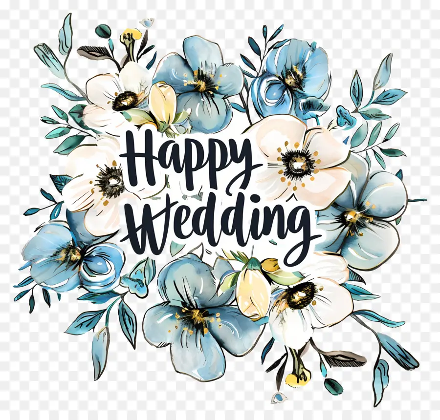 งานแต่งงานมีความสุข，สีฟ้าและสีขาวดอกไม้ PNG