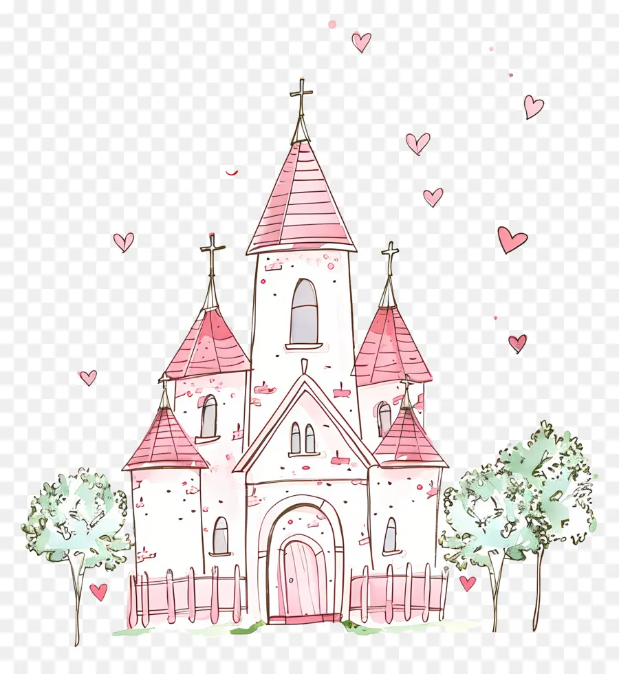 งานแต่งงานมีความสุข，โบสถ์สีชมพู PNG