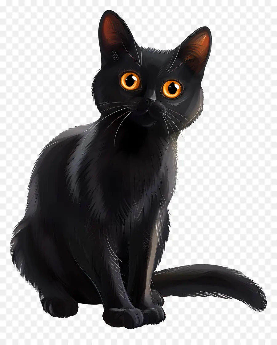 แมวดำ，ตาสีเหลืองสดใส PNG