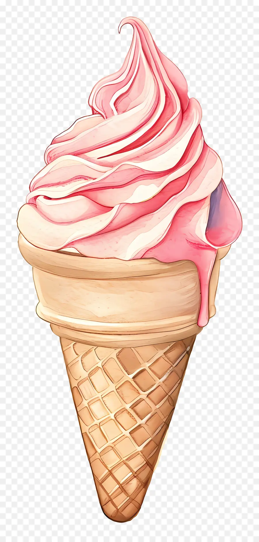 ไอศกรีม，กรวยไอศครีมสีชมพู PNG