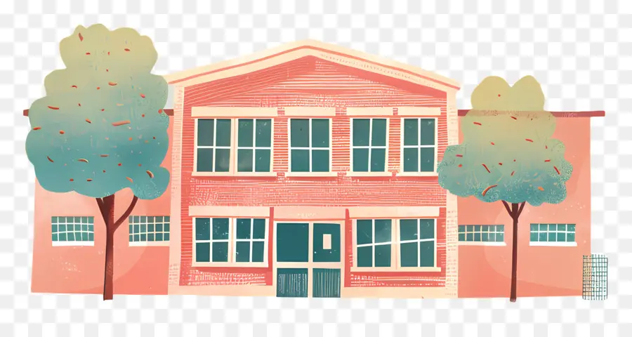 โรงเรียน，บ้านสองชั้นสีชมพู PNG
