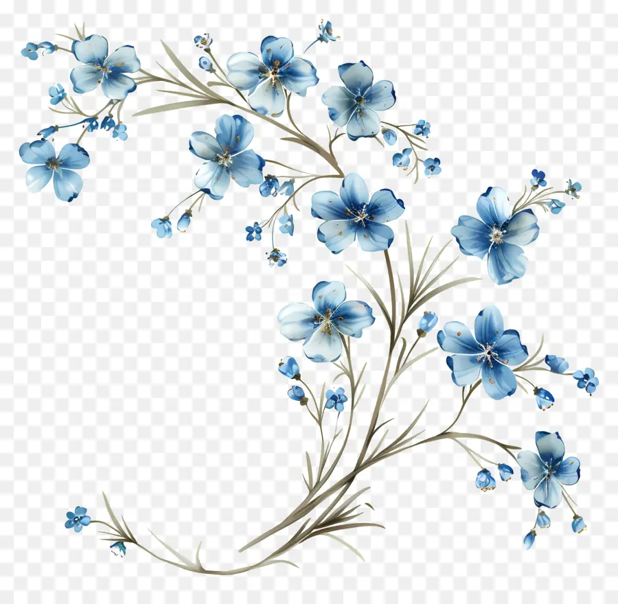 สีน้ำเงินดอกไม้，สีดำและสีขาว Illustration PNG