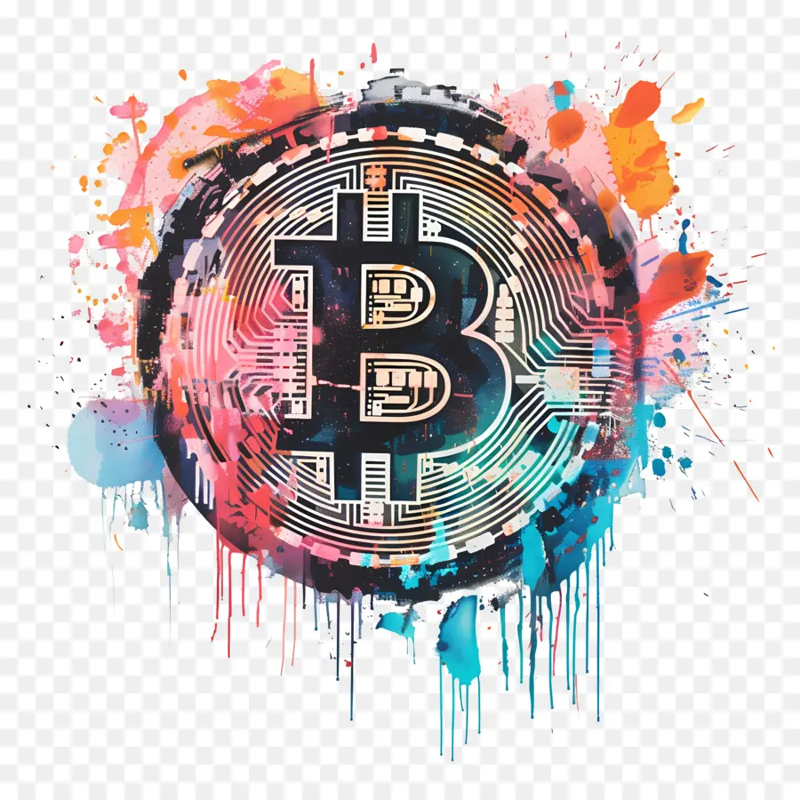 Bitcoin โลโก้，ภาพวาดสาดน้ำ PNG