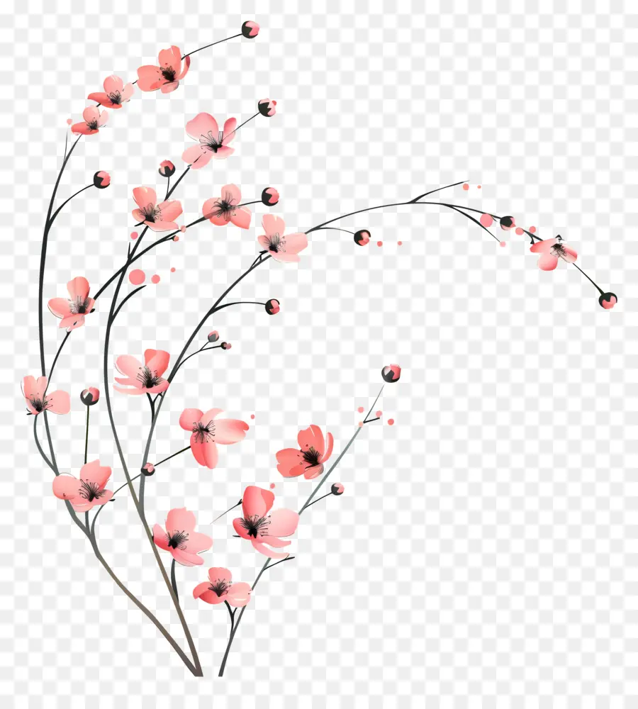ดอกไม้สีชมพู，ละอองเรณูสีขาว PNG