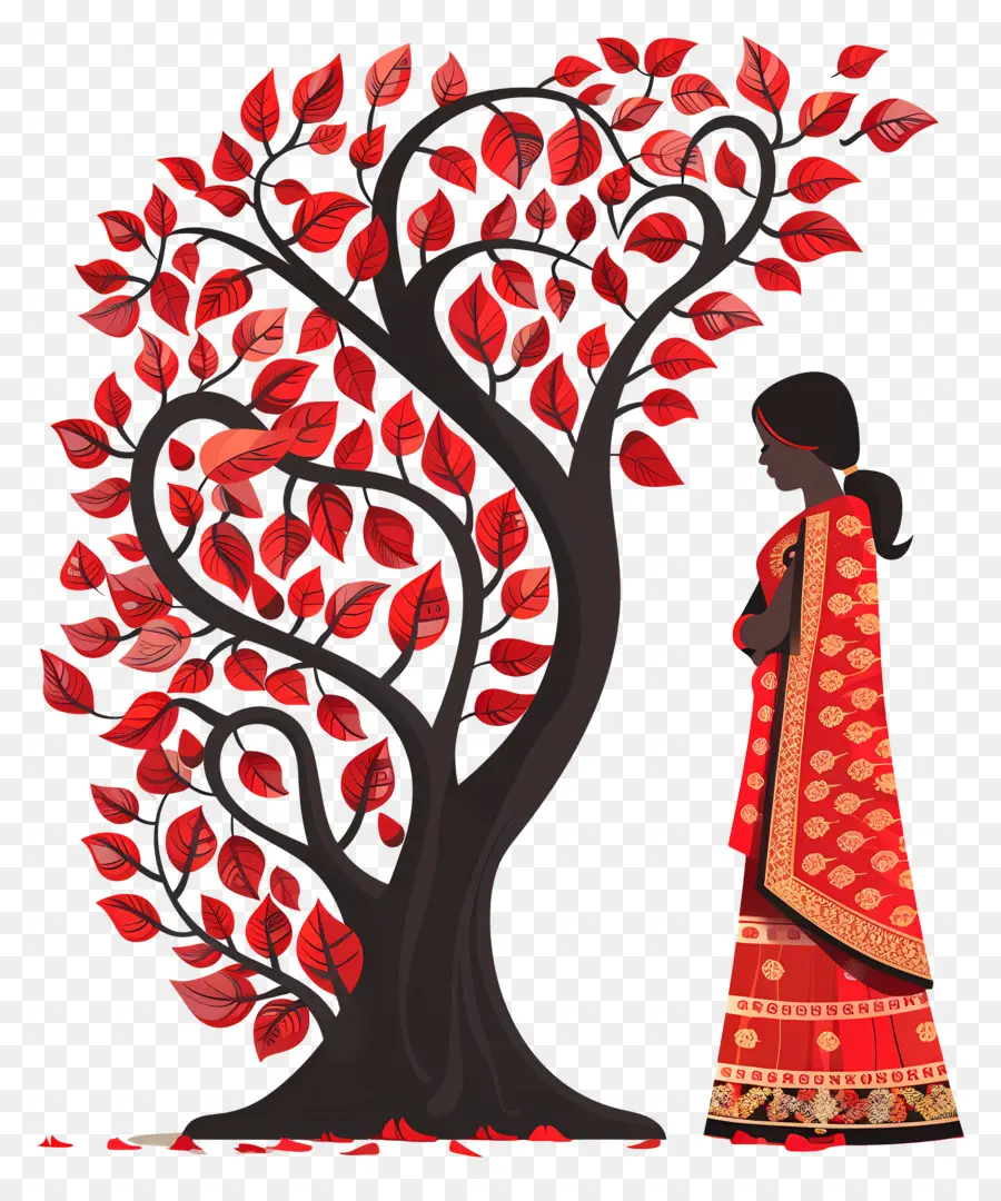 ลงแล้วปล่ Purnima，สีแดงต้นไม้ PNG