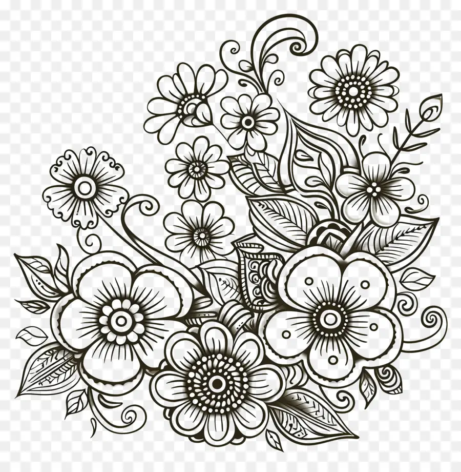 การออกแบบ Mehndi ดอกไม้，การออกแบบดอกไม้ทองคำ PNG