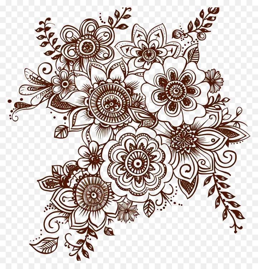 การออกแบบ Mehndi ดอกไม้，การออกแบบดอกไม้สีน้ำตาล PNG