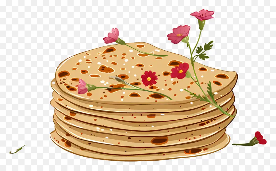 Chapati，ขนมปังกรอบกับดอกไม้ PNG