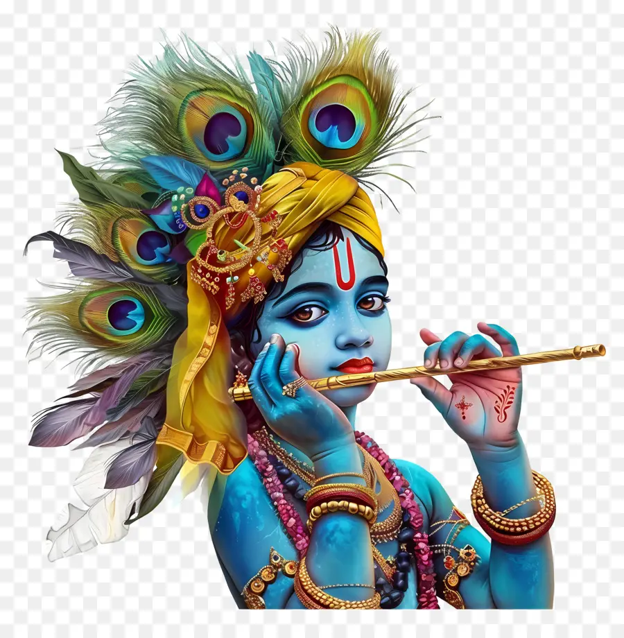 Krishna Janmashtami，Blue Deity กับ Flute PNG