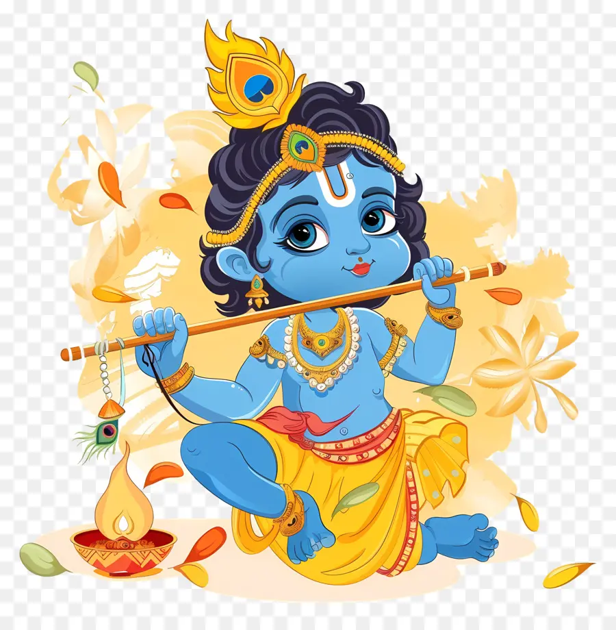 Krishna Janmashtami，เทพลูกสีฟ้ากับฟลุต PNG