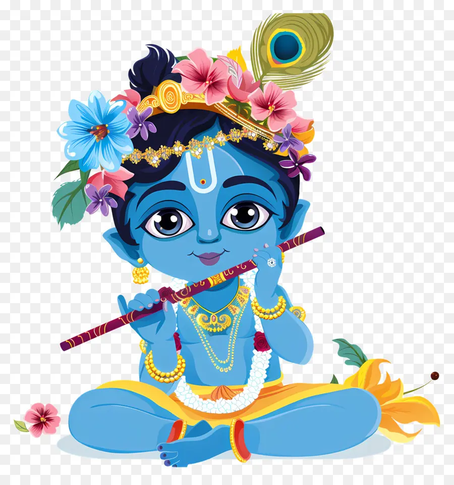 Krishna Janmashtami，เด็กสีฟ้าที่มีฟลุต PNG