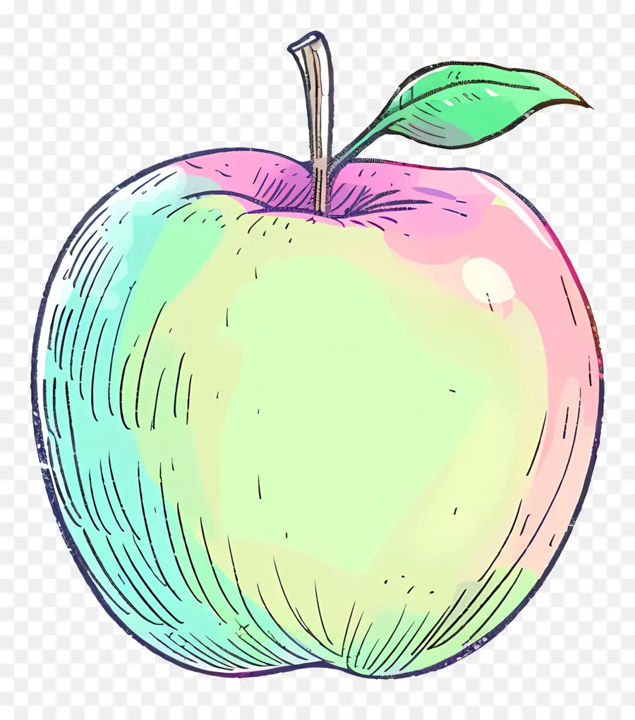 Doodle Apple，แอปเปิ้ลสีเขียว PNG