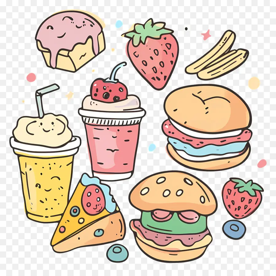 Doodle Food，ดูเดิลอาหารน่ารัก PNG