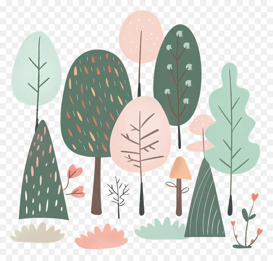 Doodle Forest，ต้นฤดูใบไม้ร่วง PNG