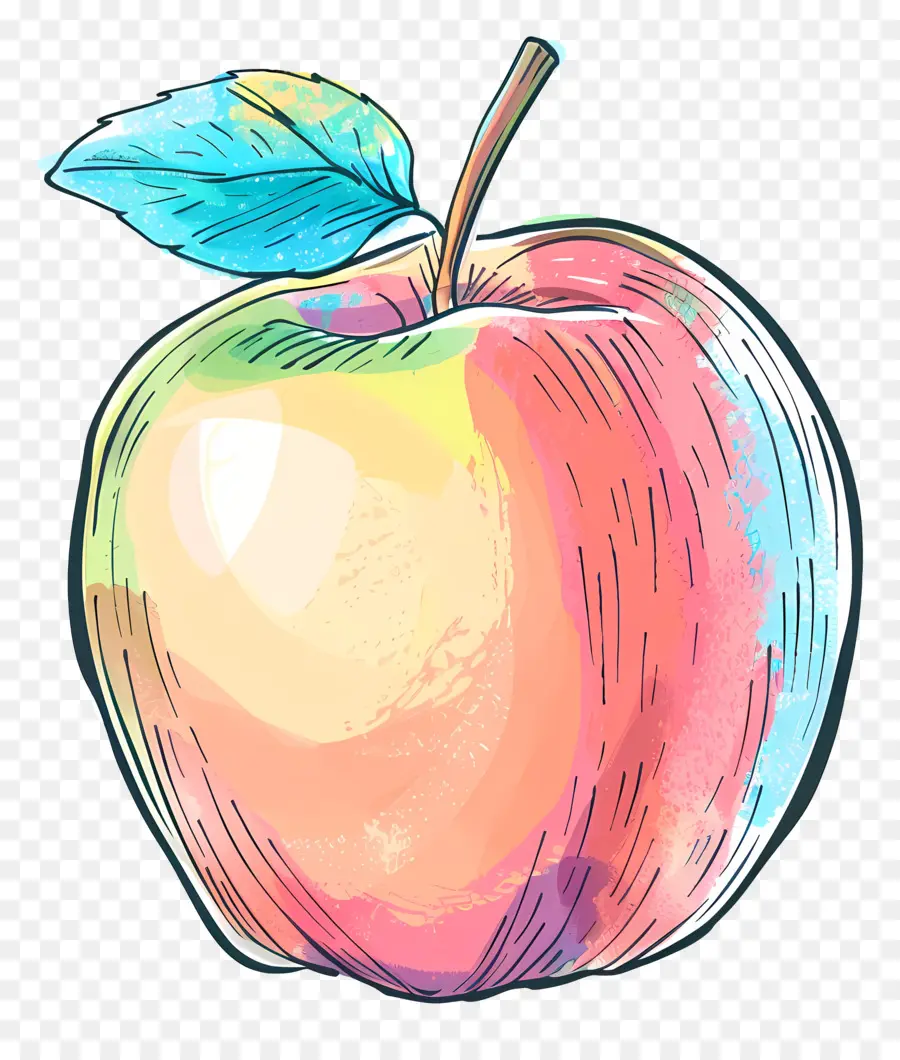 Doodle Apple，แอปเปิ้ลสีเขียว PNG