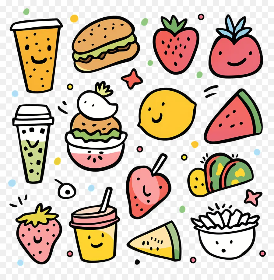 Doodle Food，รายการอาหารน่ารัก PNG