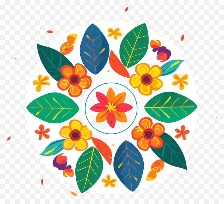 Onam Pookalam，ดอกไม้สีสันสดใส PNG