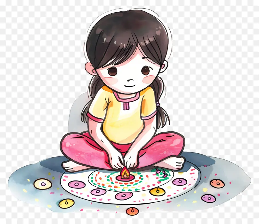 หญิงสาวทำ Rangoli，ให้ PNG