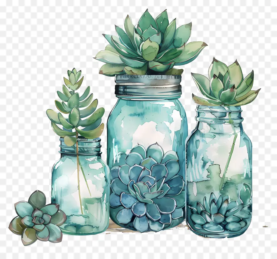 ขวดก่ออิฐ，Succulents ในขวด PNG