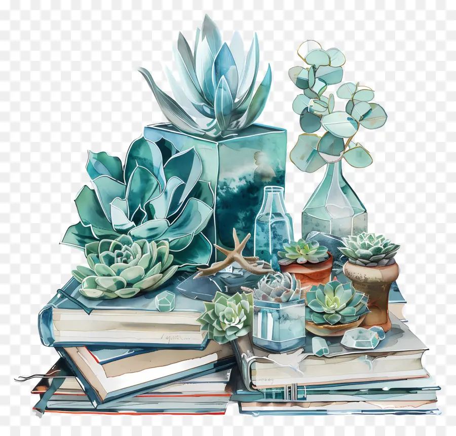 หนังสือ，หนังสือและ Succulents PNG