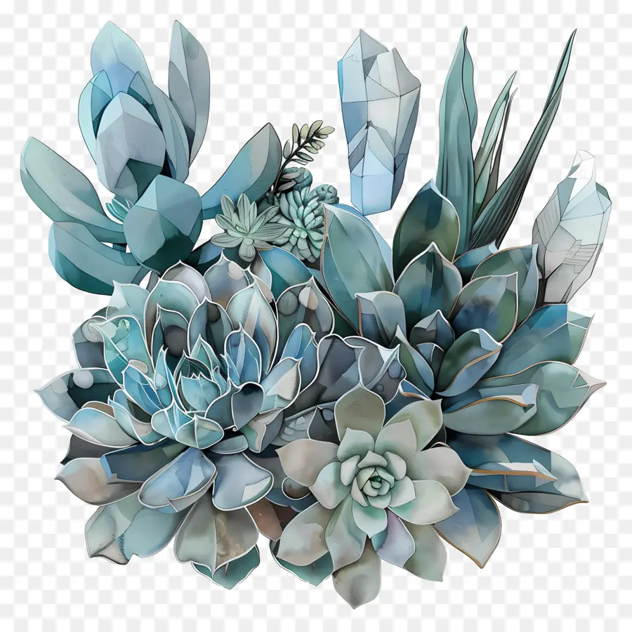 พืชกราม，สีน้ำเงิน Succulents PNG