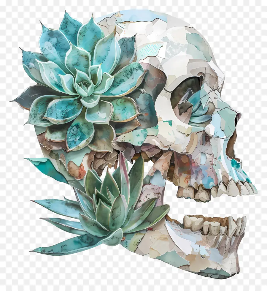 กะโหลกศีรษะ，กะโหลกศีรษะกับ Succulents PNG