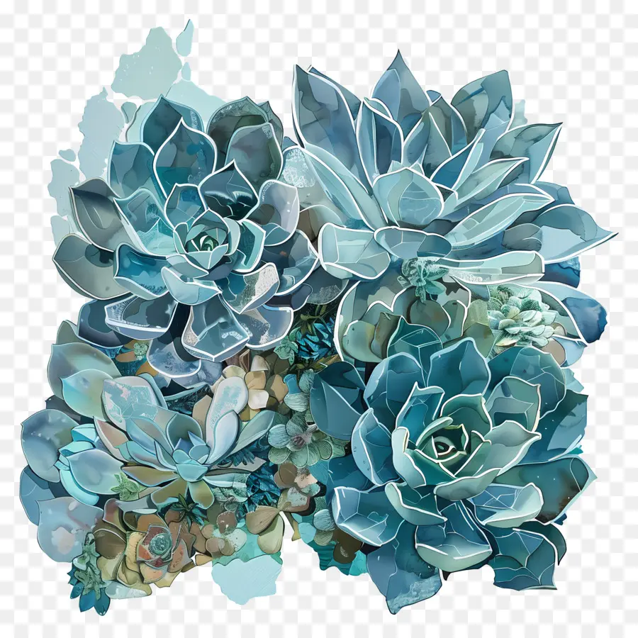 Echeveria Succulents，สีน้ำเงิน Succulents PNG