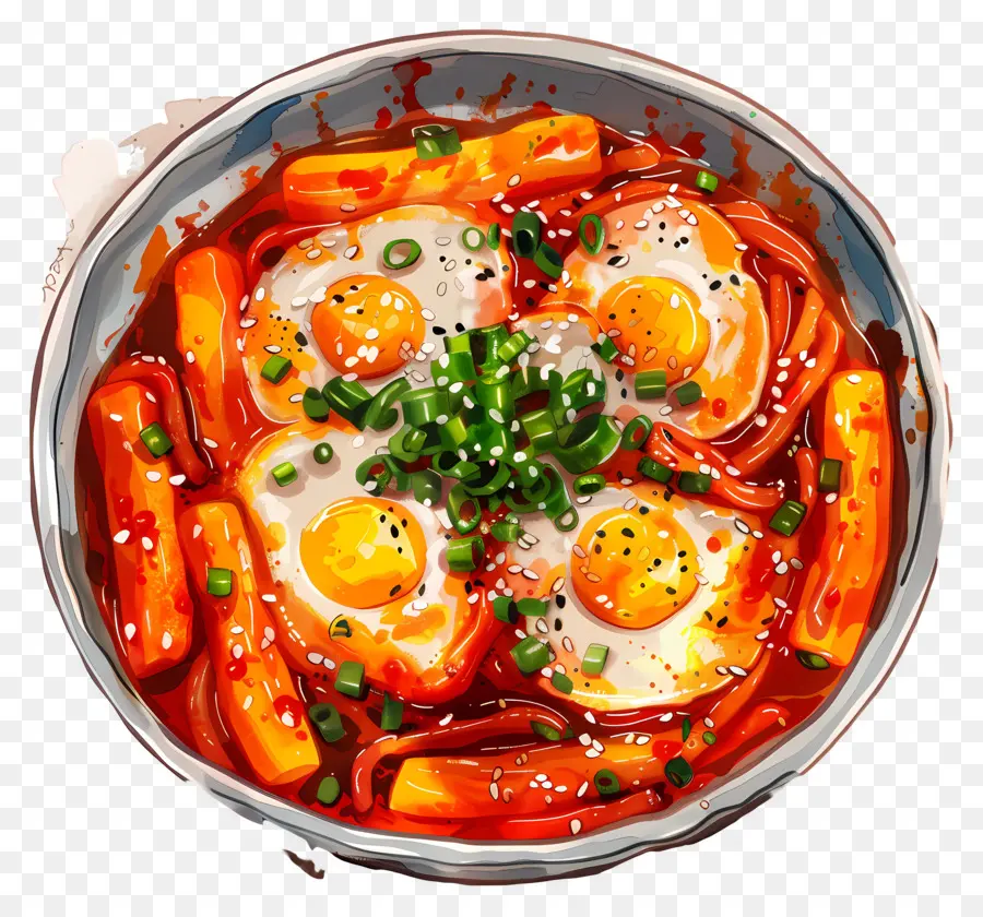 Tteokbokki วิเศษ，จานเผ็ดกับไข่ PNG