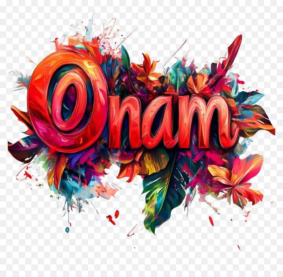 Onam，ข้อความ Onam ที่มีพื้นหลังดอกไม้ PNG