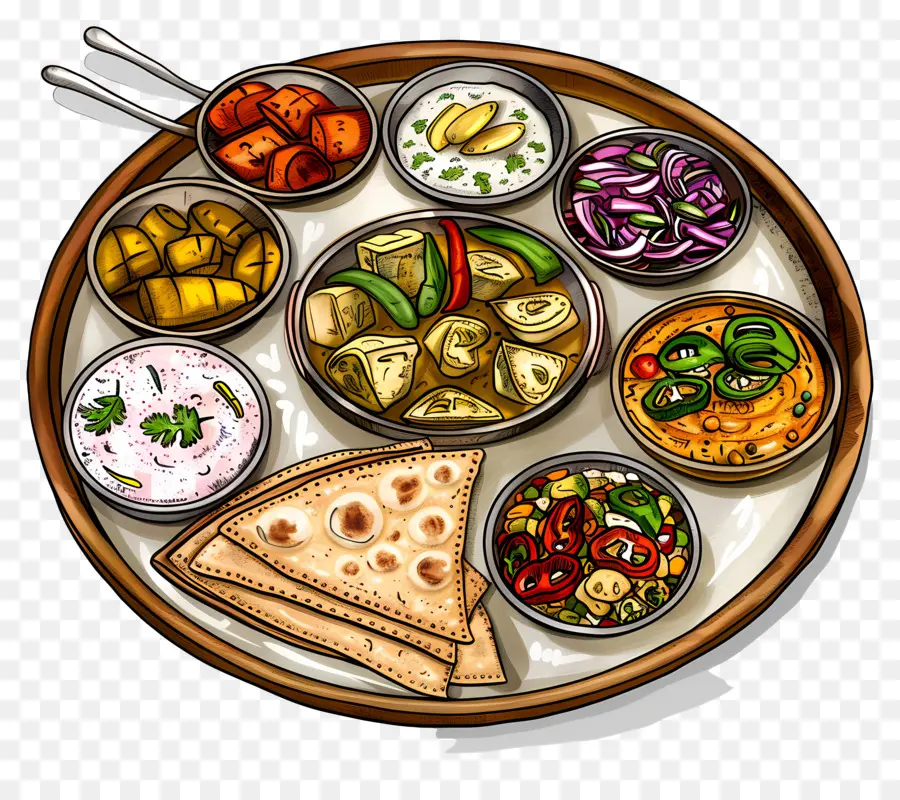 แผ่นเสียง Thali อินเดีย，จานอาหาร PNG