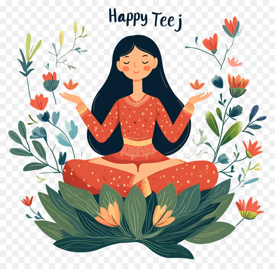 Happy Teej，ผู้หญิงนั่งสมาธิ PNG