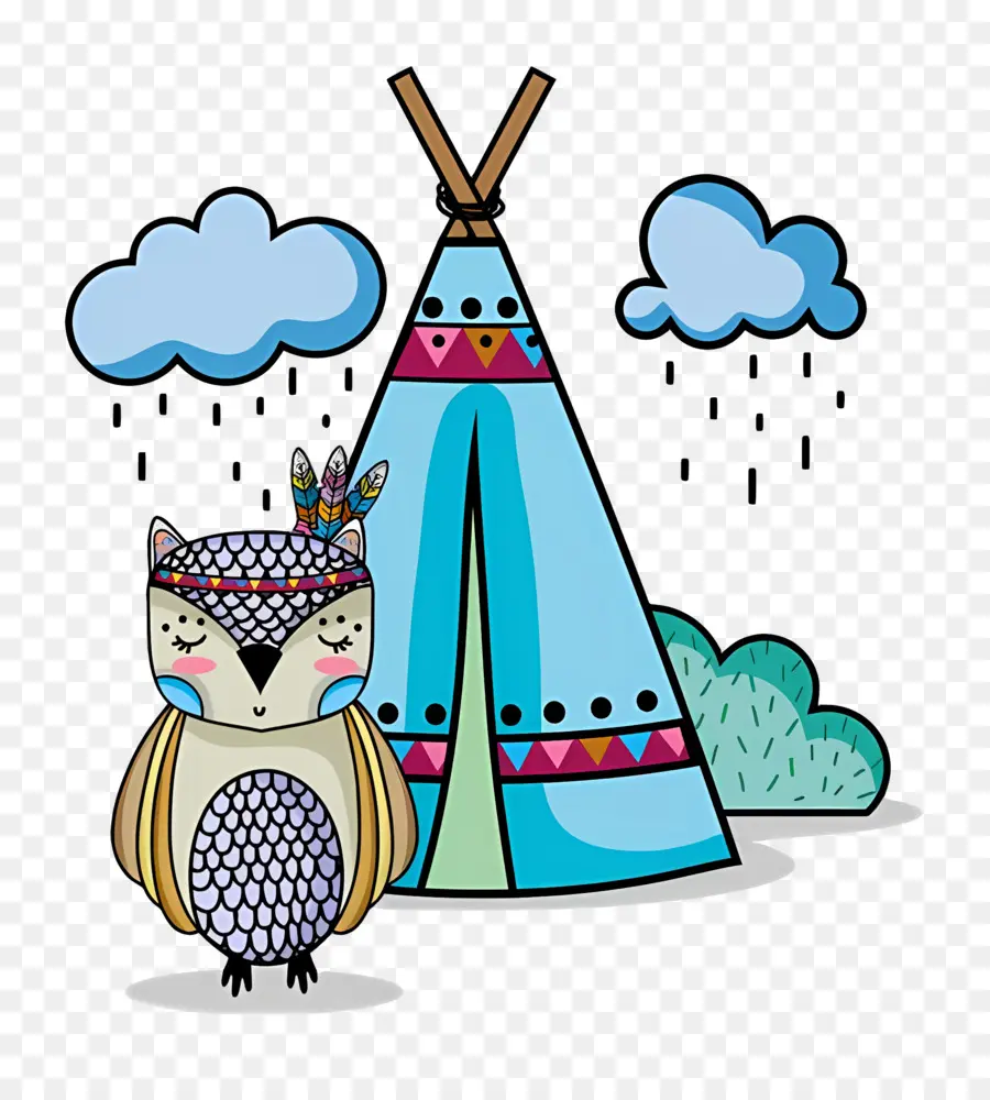 นกฮูกน่ารัก，นกฮูกและ Teepee PNG