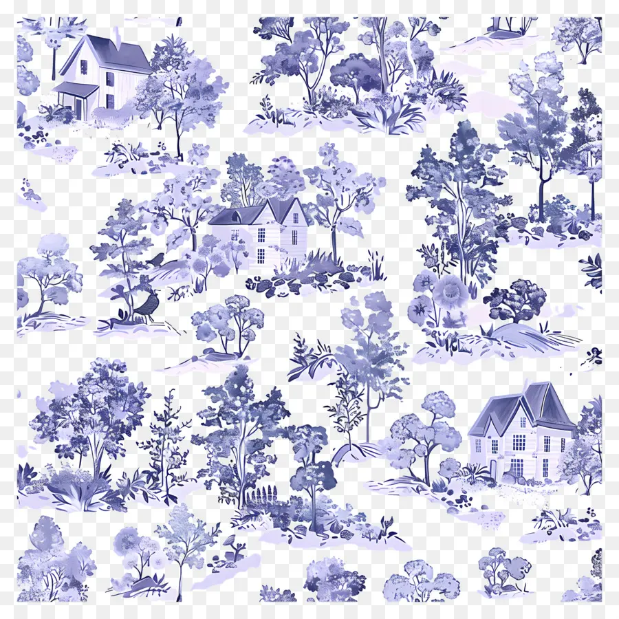 รูปแบบบ้าน，ลวดลาย Toile สีน้ำเงิน PNG