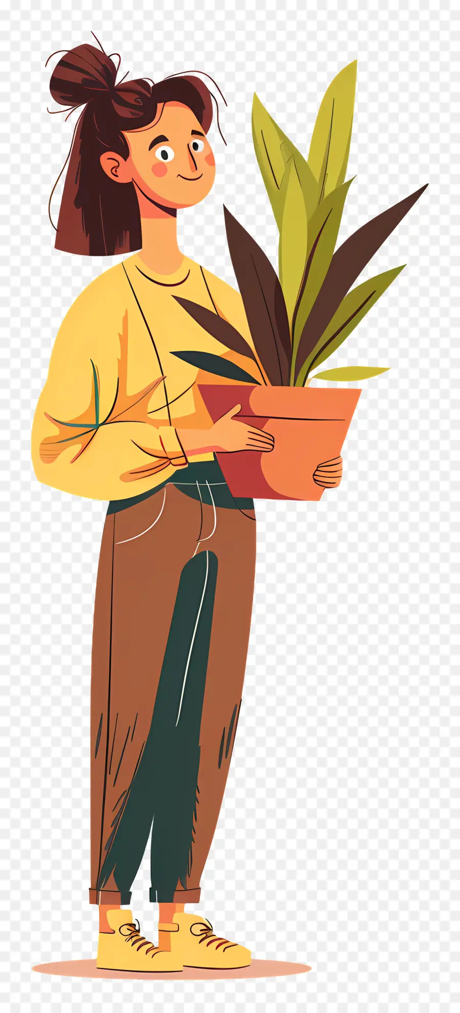 หญิงสาวถือ Houseplant，ผู้หญิงที่มีพืช PNG