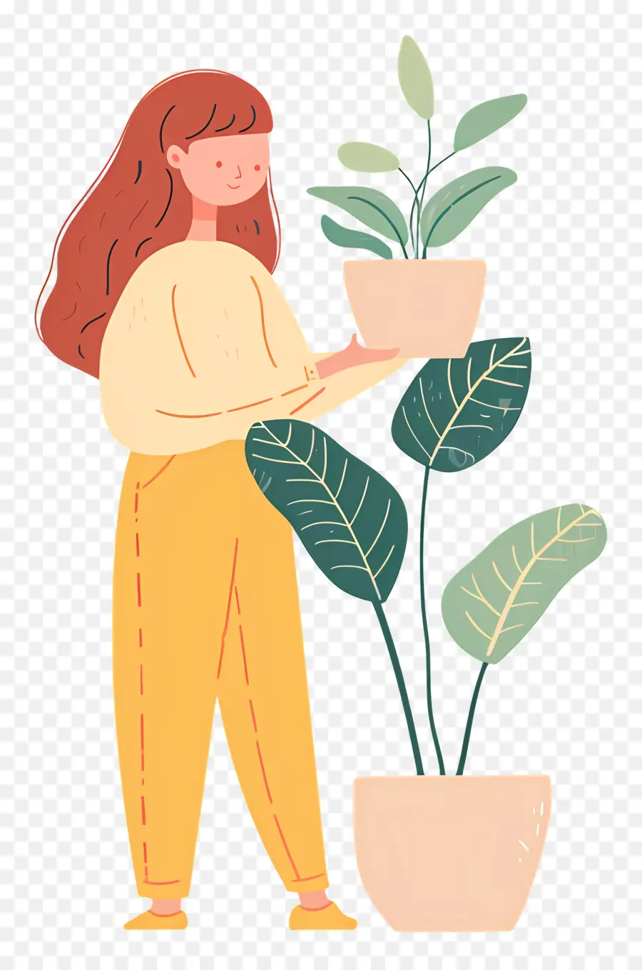 หญิงสาวถือ Houseplant，ผู้หญิงที่มีพืช PNG