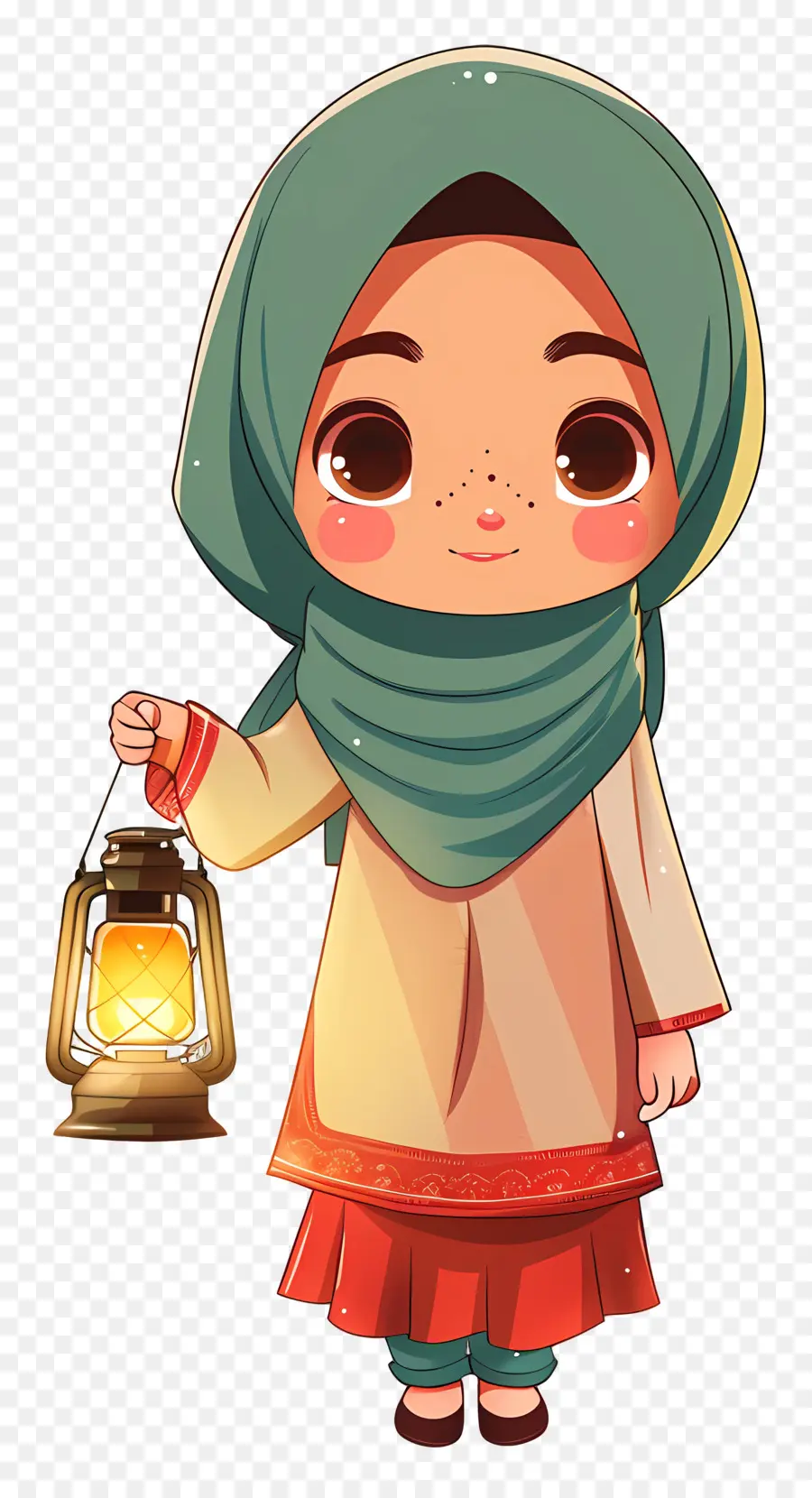 Hijab Girl Holding Lantern，หญิงสาวกับโคมไฟ PNG