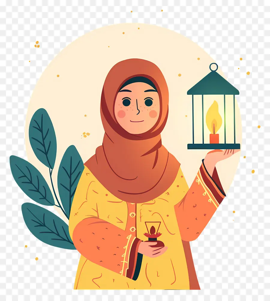 Hijab Girl Holding Lantern，ผู้หญิงถือตะเกียง PNG