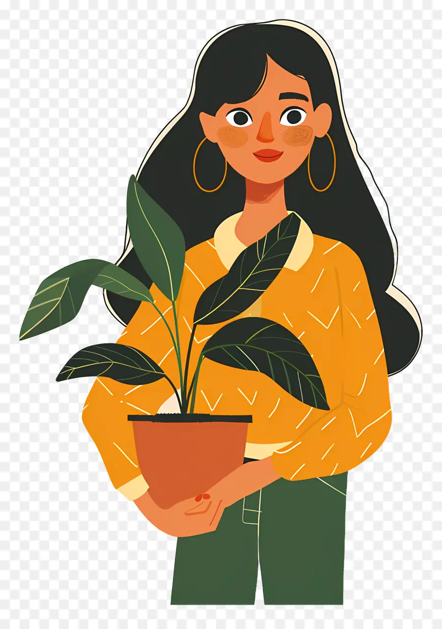 หญิงสาวถือ Houseplant，ผู้หญิงที่มีพืช PNG