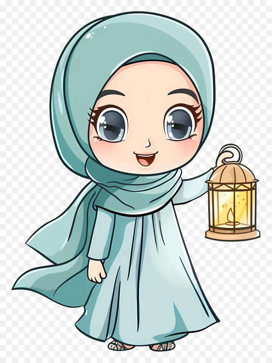 Hijab Girl Holding Lantern，สาว PNG