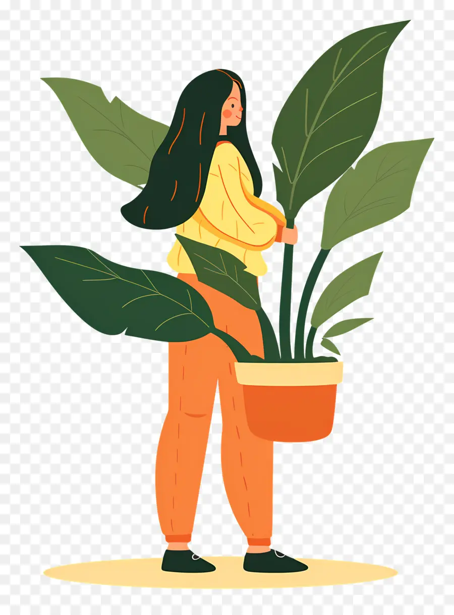 หญิงสาวถือ Houseplant，ผู้หญิงที่มีพืช PNG