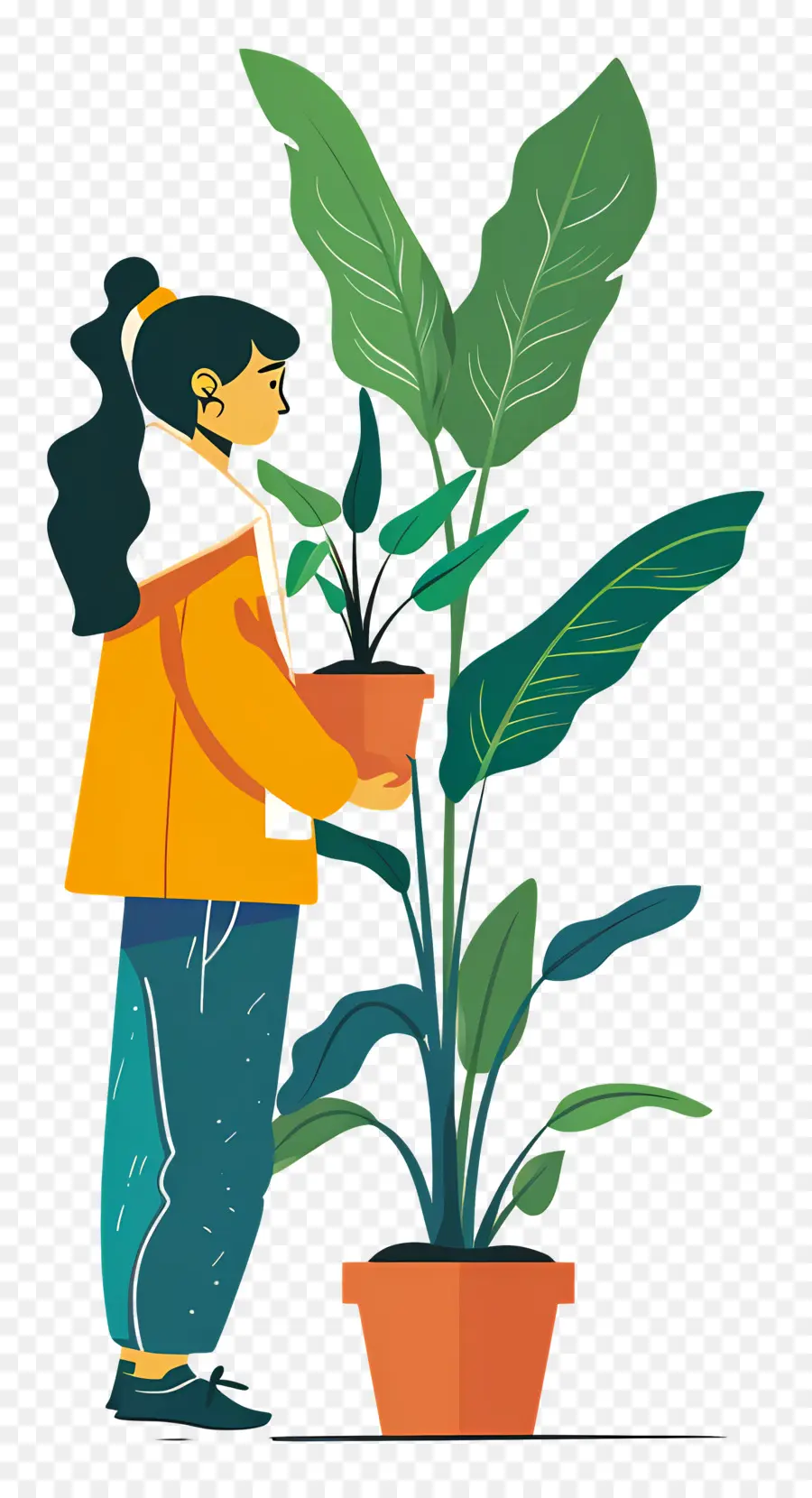 หญิงสาวถือ Houseplant，ผู้หญิงที่มีพืช PNG