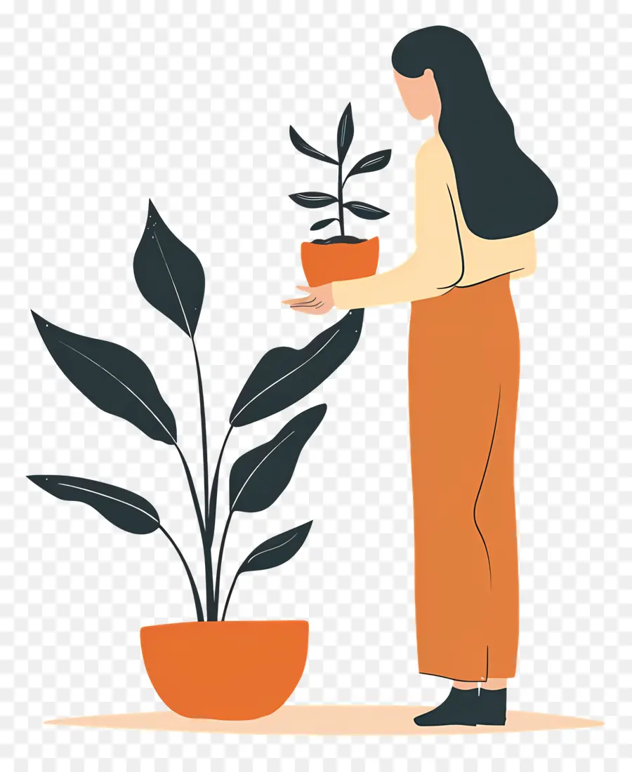 หญิงสาวถือ Houseplant，ผู้หญิงที่มีพืช PNG