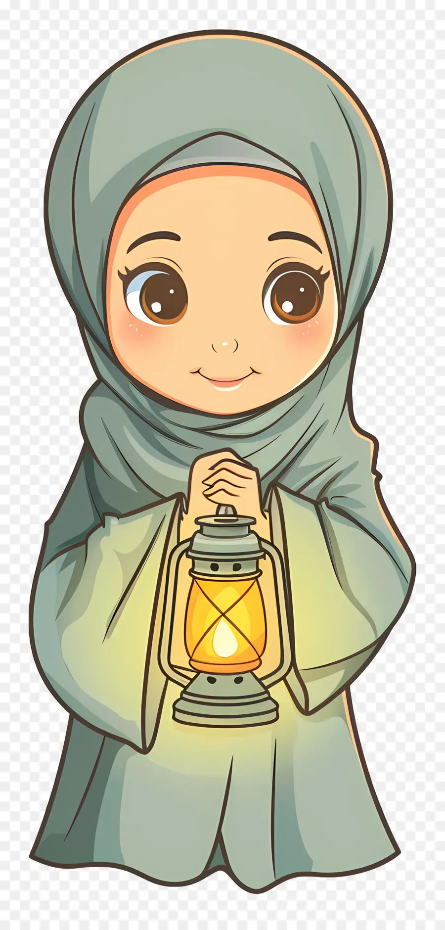 Hijab Girl Holding Lantern，หญิงสาวกับโคมไฟ PNG