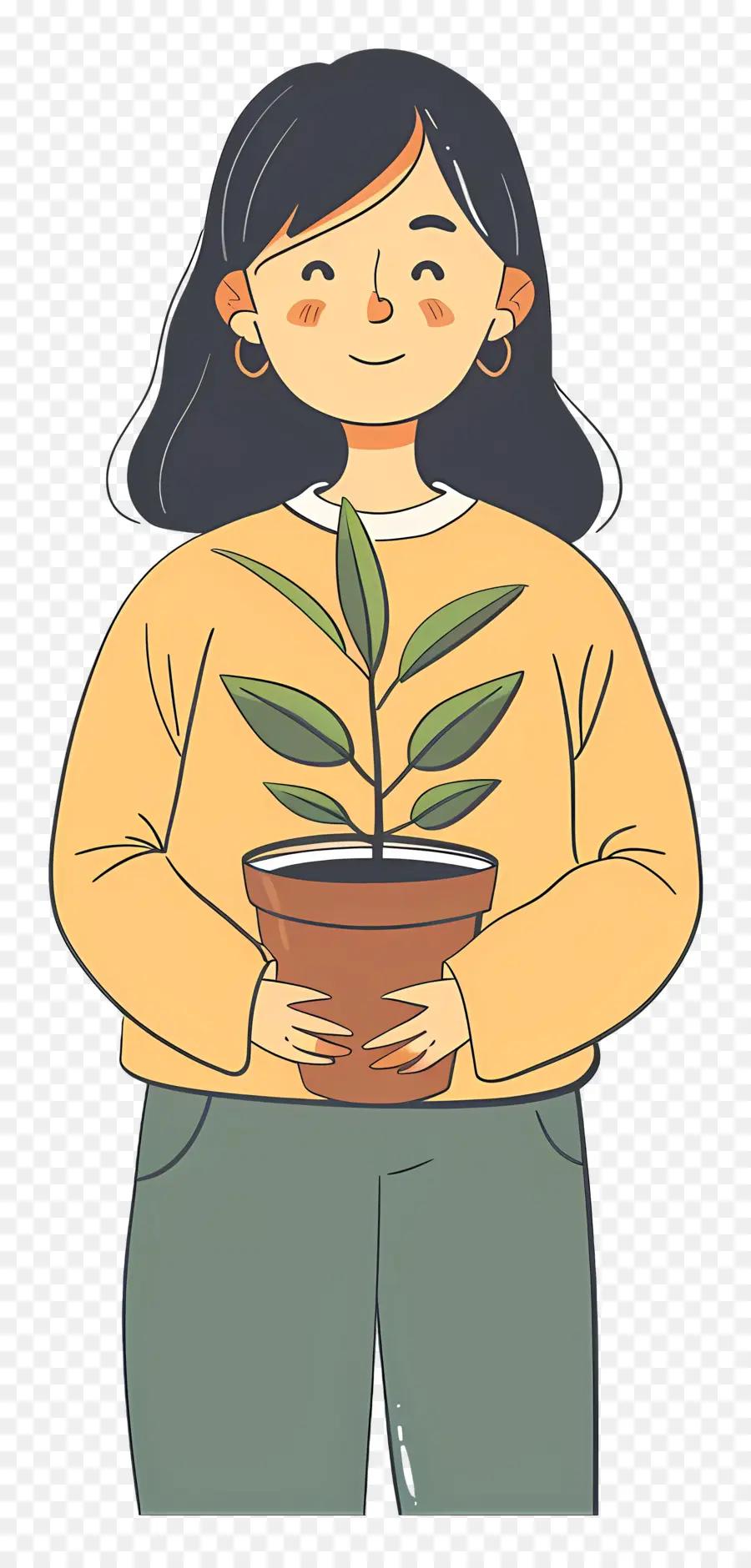 หญิงสาวถือ Houseplant，หญิงสาวกับพืช PNG