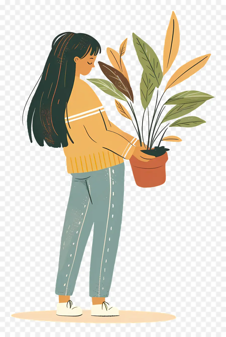 หญิงสาวถือ Houseplant，หญิงสาวกับพืช PNG