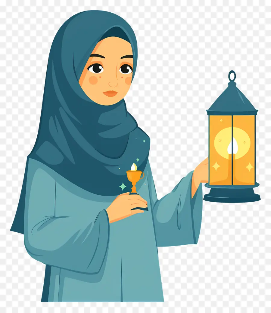 Hijab Girl Holding Lantern，หญิงสาวกับโคมไฟ PNG