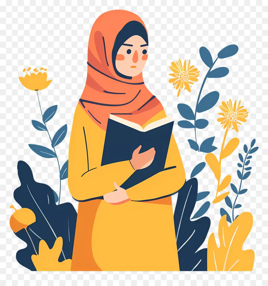 Hijab Girl Holding Book，ผู้หญิงอ่านหนังสือ PNG